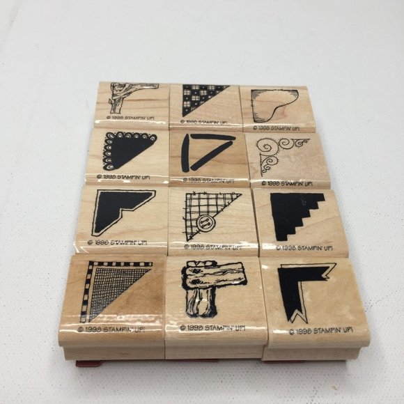Stampin' Up 1998 Corners Rubber Stamp Set Scrapbooking Album Craft Quilt Ribbon - Picture 2 of 6